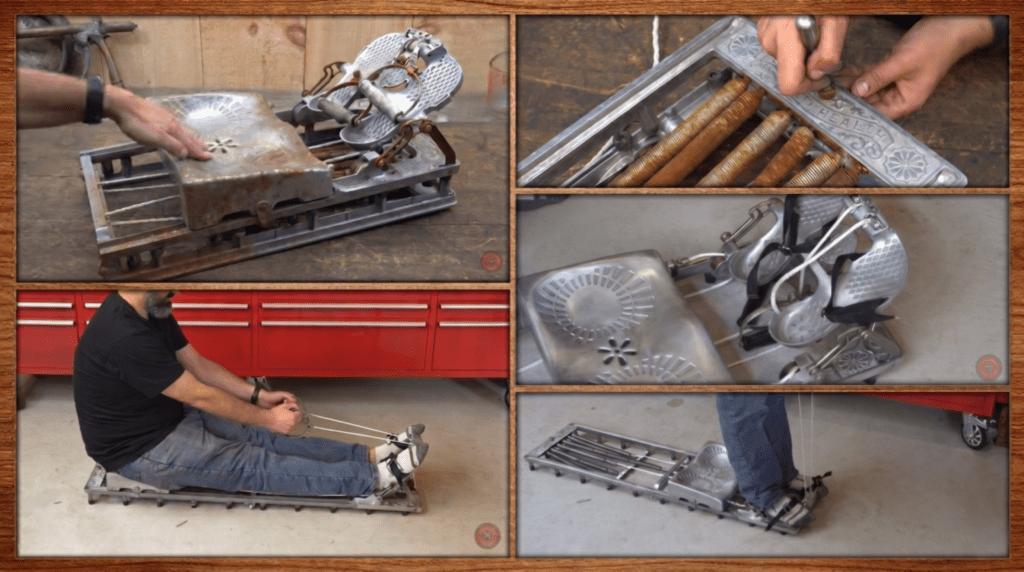 Hand Tool Rescue Youtube kanalı içerik üretici Eric, antika egzersiz aletini tamir edip, denerken çektiği fotoğrafların kolajı