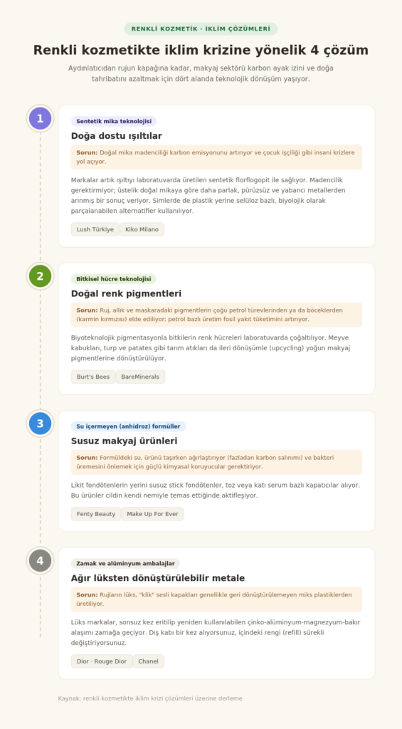 Renkli kozmetik ürünlerin dönüşümünü anlatan bir infografik